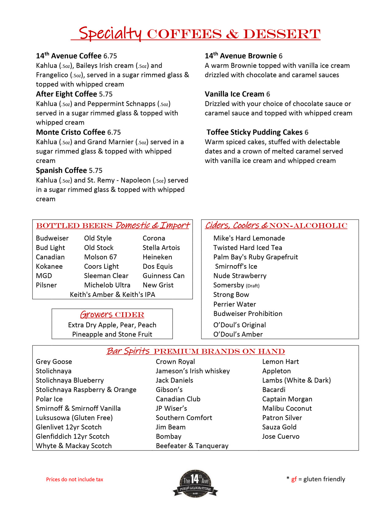 Menu Pub & Liquor Store In Mission